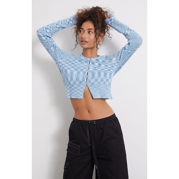 L.A. Hearts Women's XS Uptown Keyhole Crop Cardigan Blue Heather Preppy Coquette - Picture 1 of 6